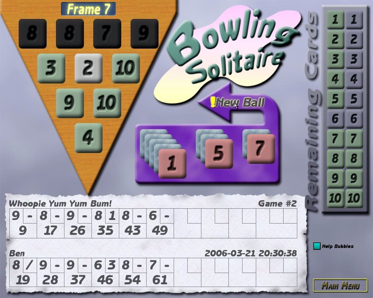 Sid Sackson's Bowling Solitaire